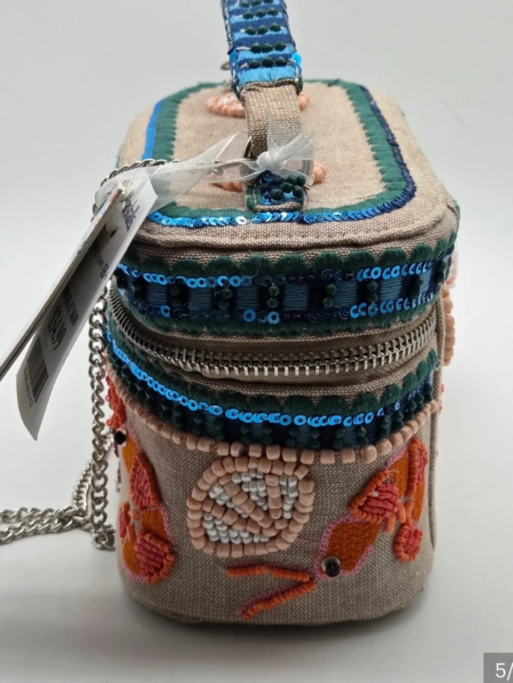 Handmade in India Beaded Crab Lobster Box Bag Crossbody Purse Coastal NWT